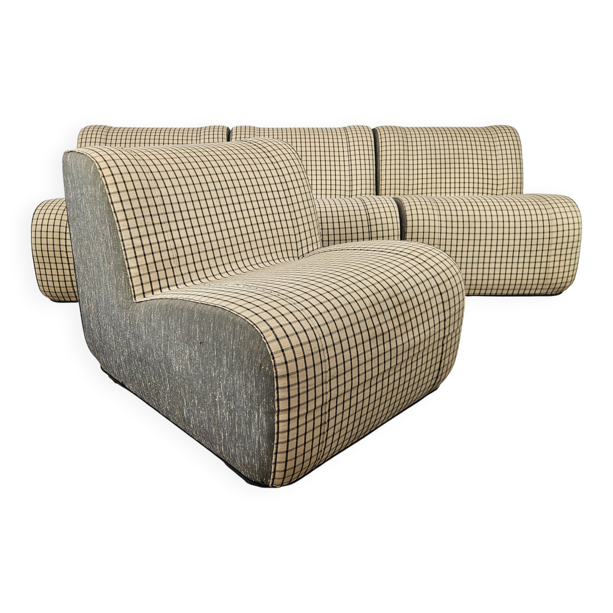 1970s modular sofa in plaid fabric