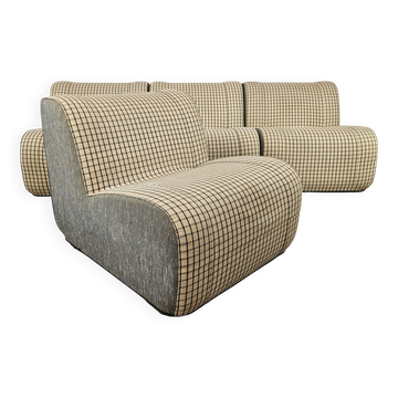 Canapé modulaire des années 1970 en tissu à carreaux