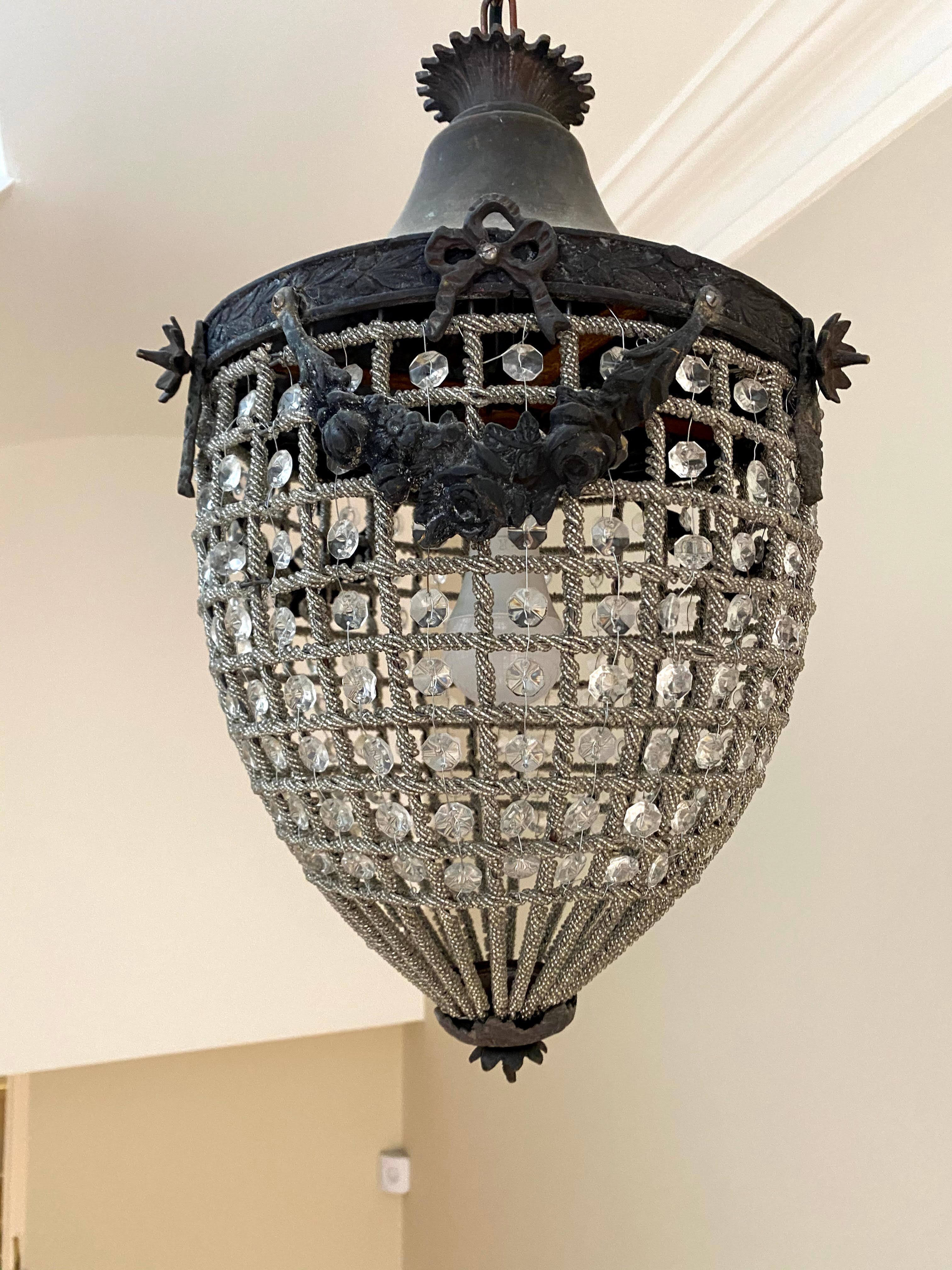 Antique Belgium Beaded Acorn Chandelier