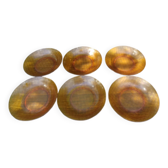 Set of six amber glass soup plates - vintage made in France 60s/70s.