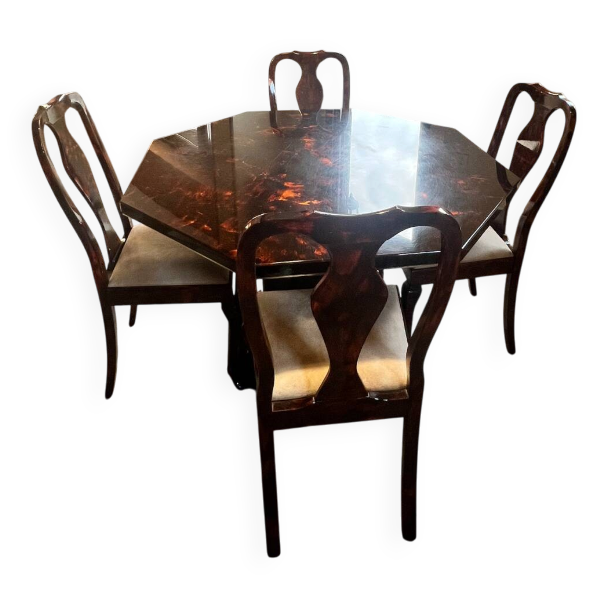 Table signed by Eric Maville and its 4 chairs.