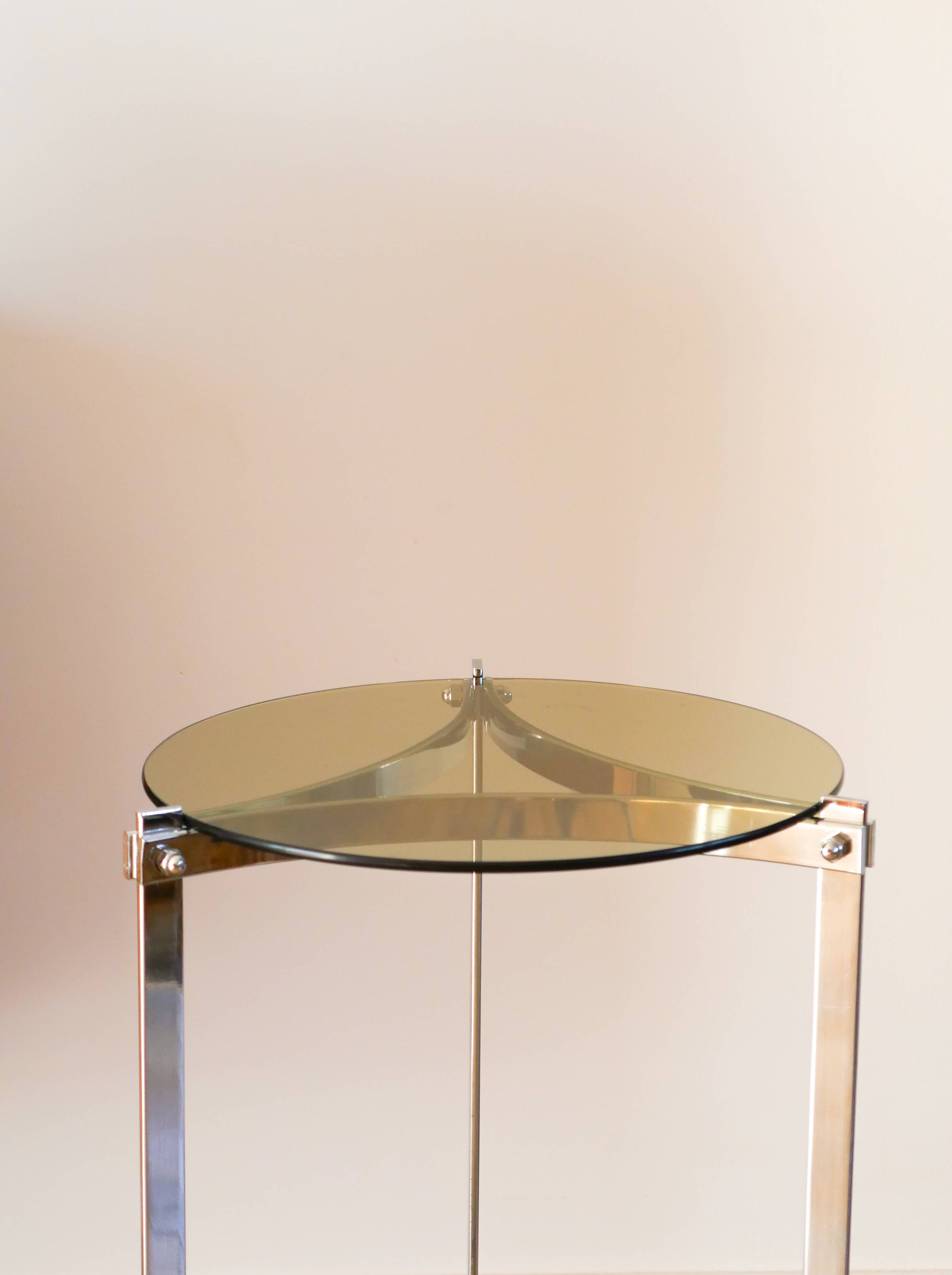 Tripod stand in chrome and smoked glass, double floors, Design, 1970