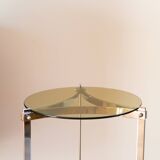 Tripod stand in chrome and smoked glass, double floors, Design, 1970