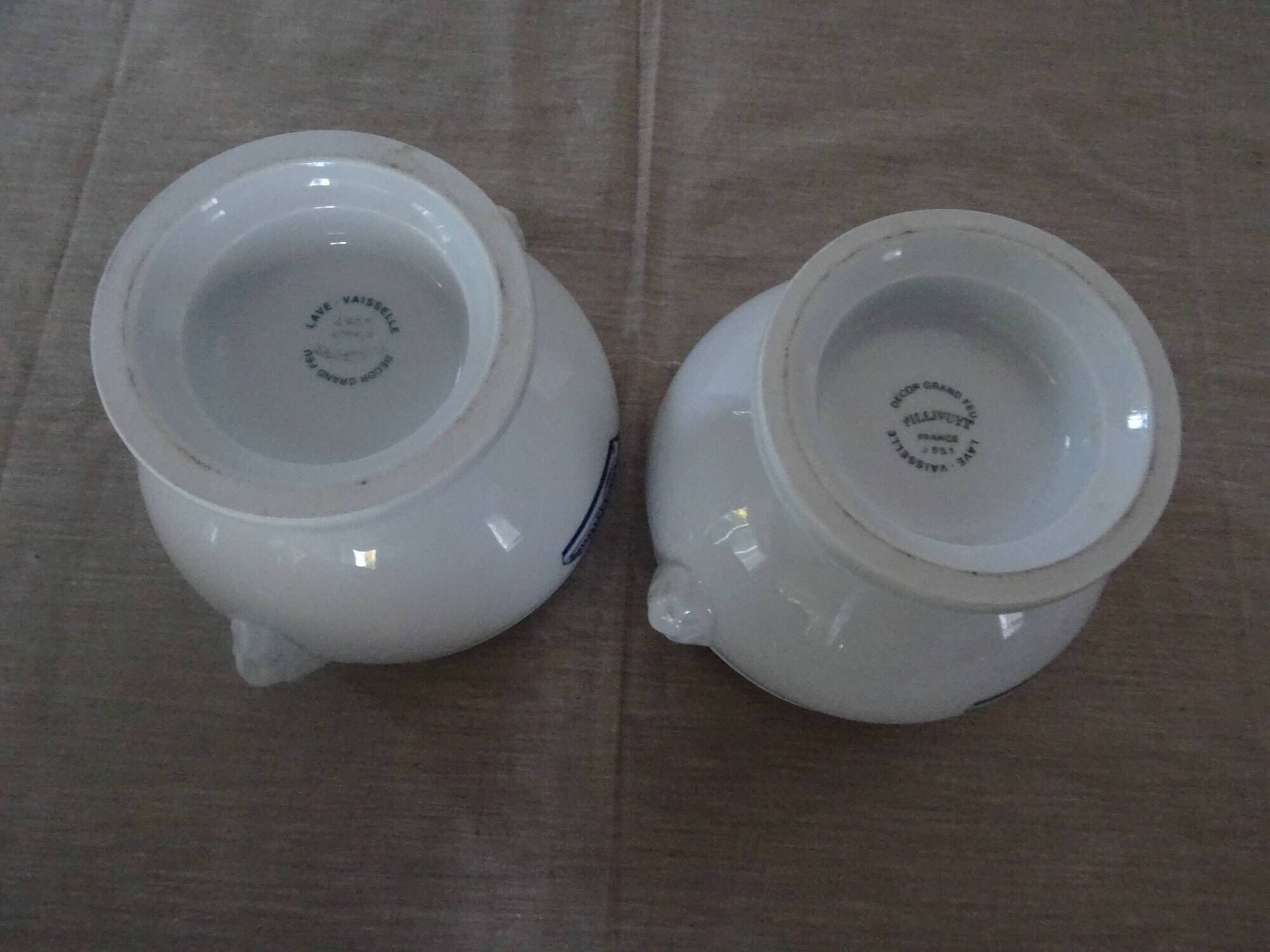 4 Large bowls salad bowls + 2 cups PILLIVUYT blue decoration boat G. CAOUDAL