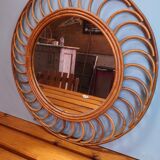 Vintage 1960s rattan sun mirror