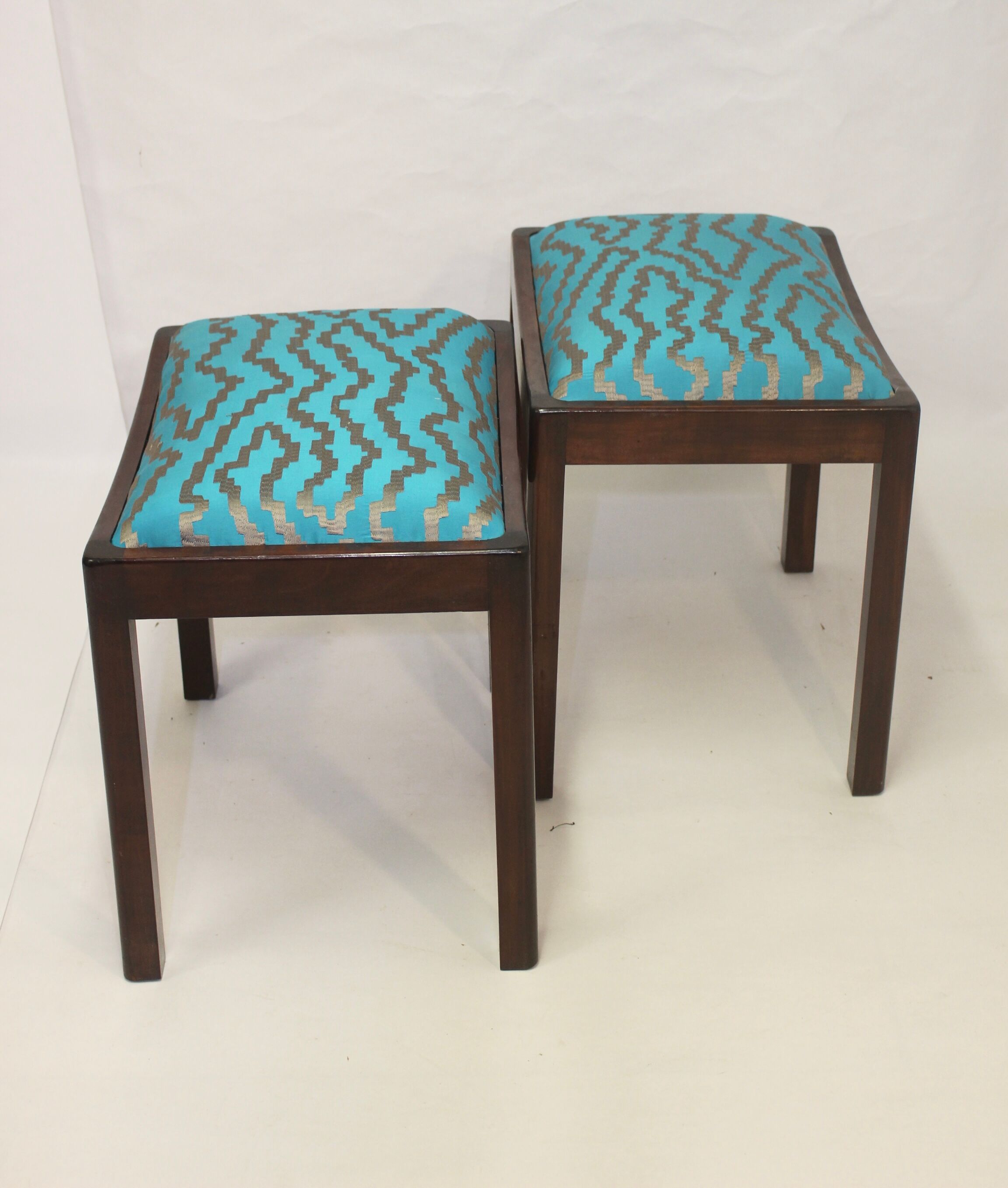 Pair of 50s/60s designer stools in jacquard fabric.