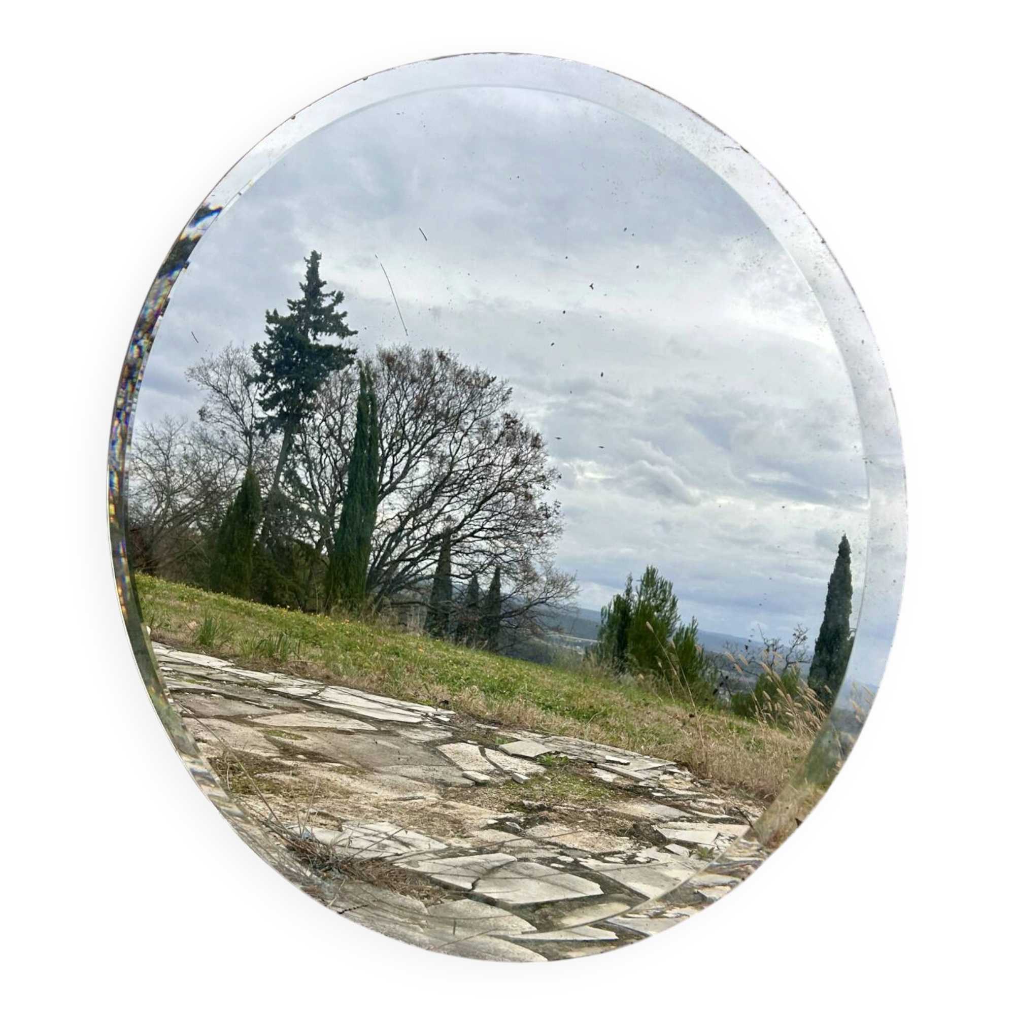 Miroir rond biseauté vintage 90 cm