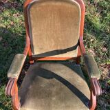 Antique Voltaire armchair in wood and green velvet Louis Philippe