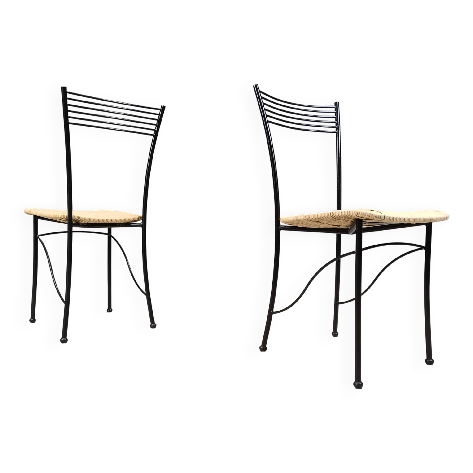 Vintage black metal and wicker italian bistro chairs.  Beautiful, elegant i