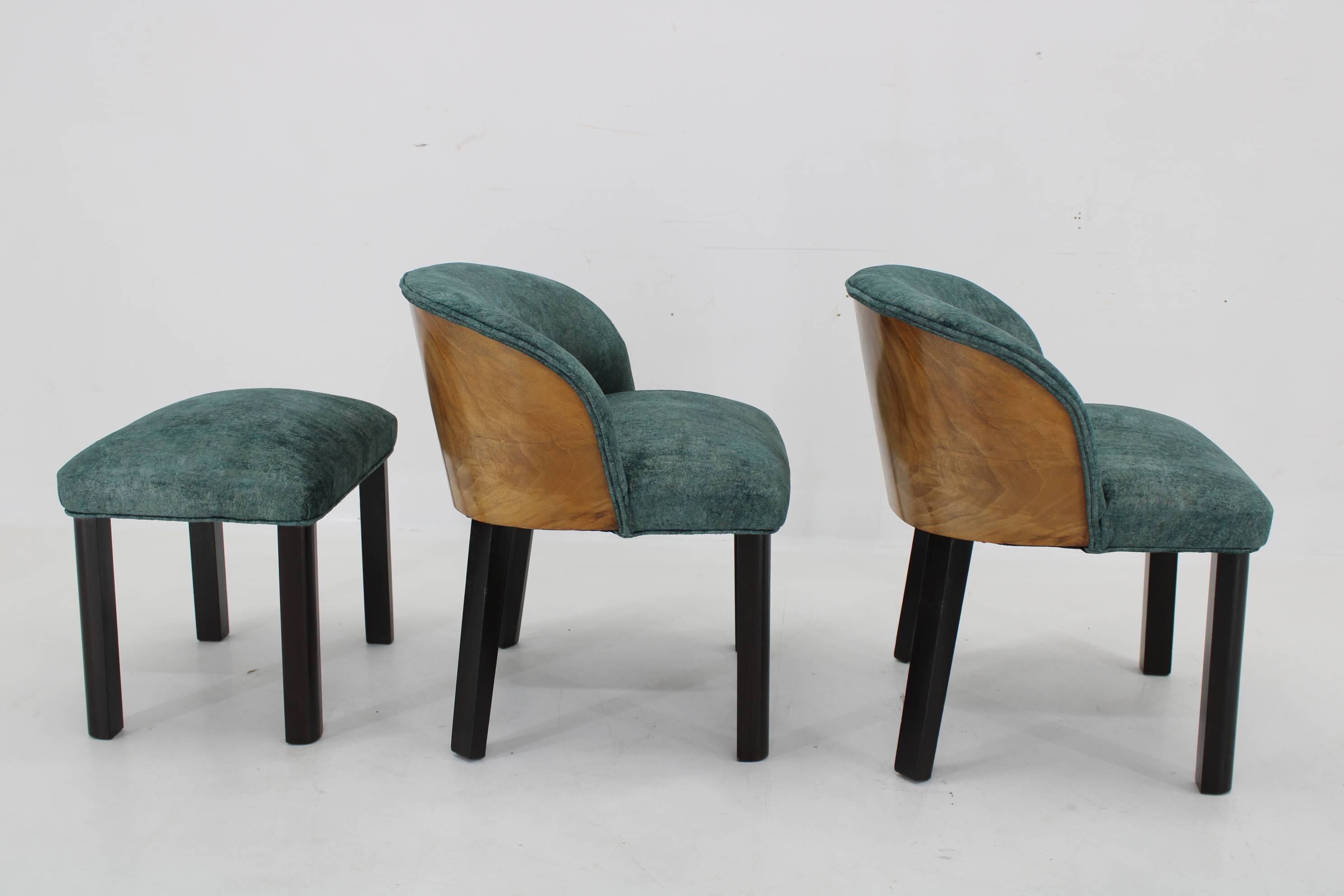 1940s Pair of Chairs with Stool, Italy
