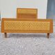 Vintage rattan and solid oak bed 1950s design