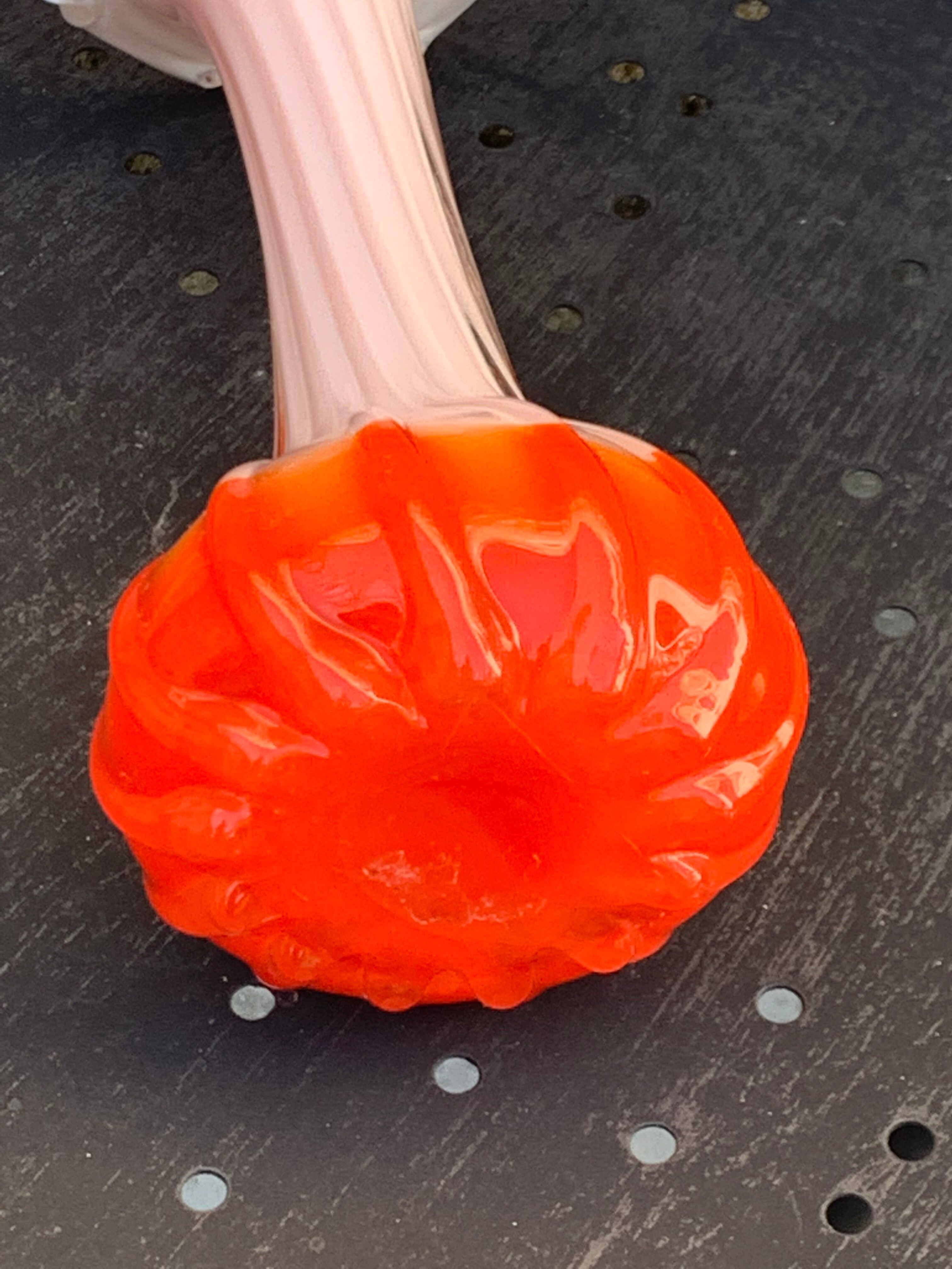 Orange and white opaline vase in the shape of a vintage flower corolla