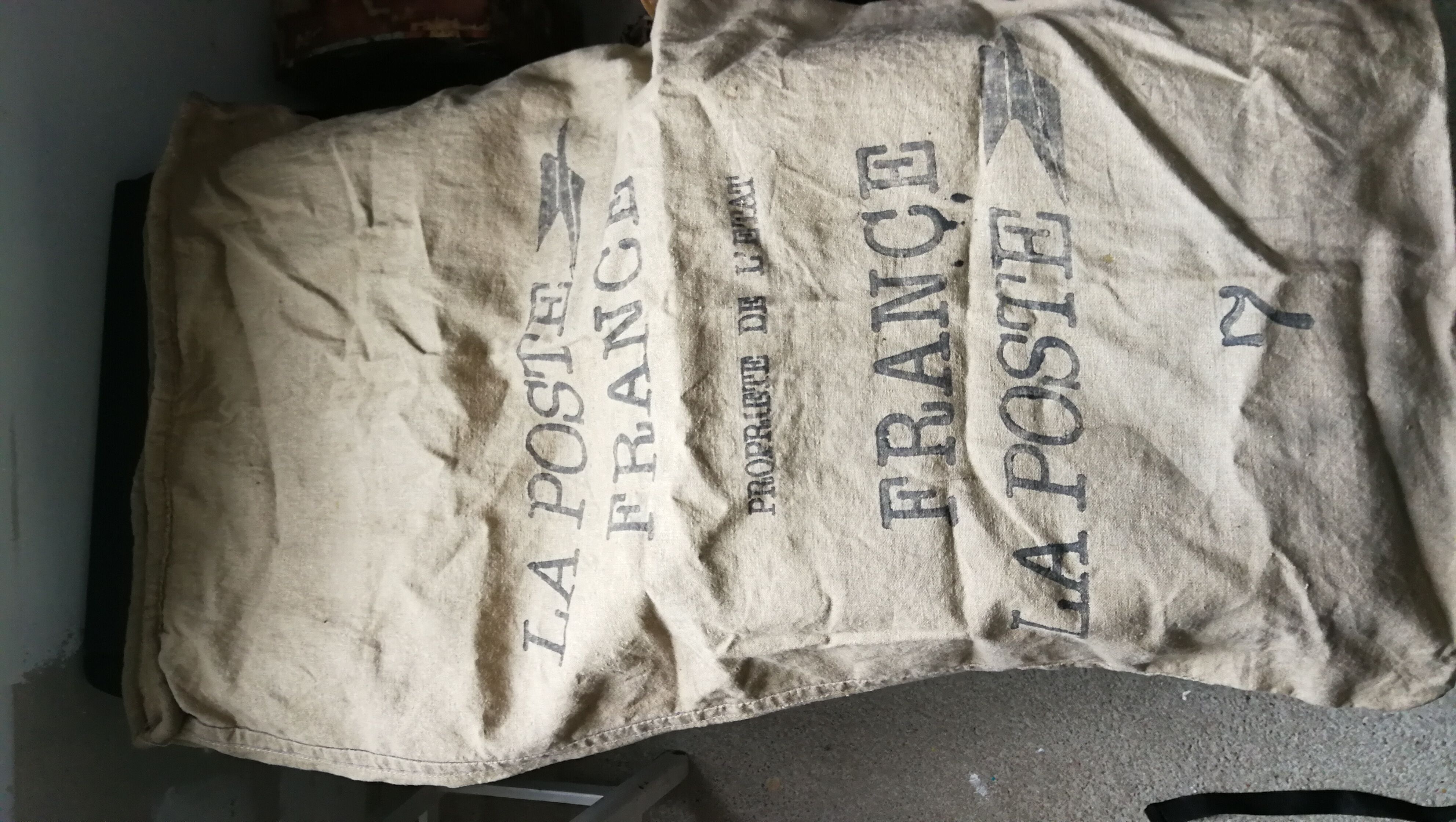 Burlap postal bag '' la poste ''