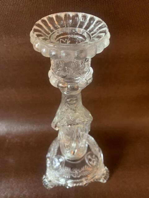 Large religious candlestick in old crystal, Virgin Mary, 1910
