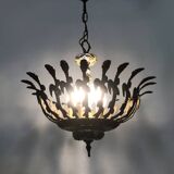 Half-basket chandelier with 5 lights in bronze and Spanish ceramic. 1960s