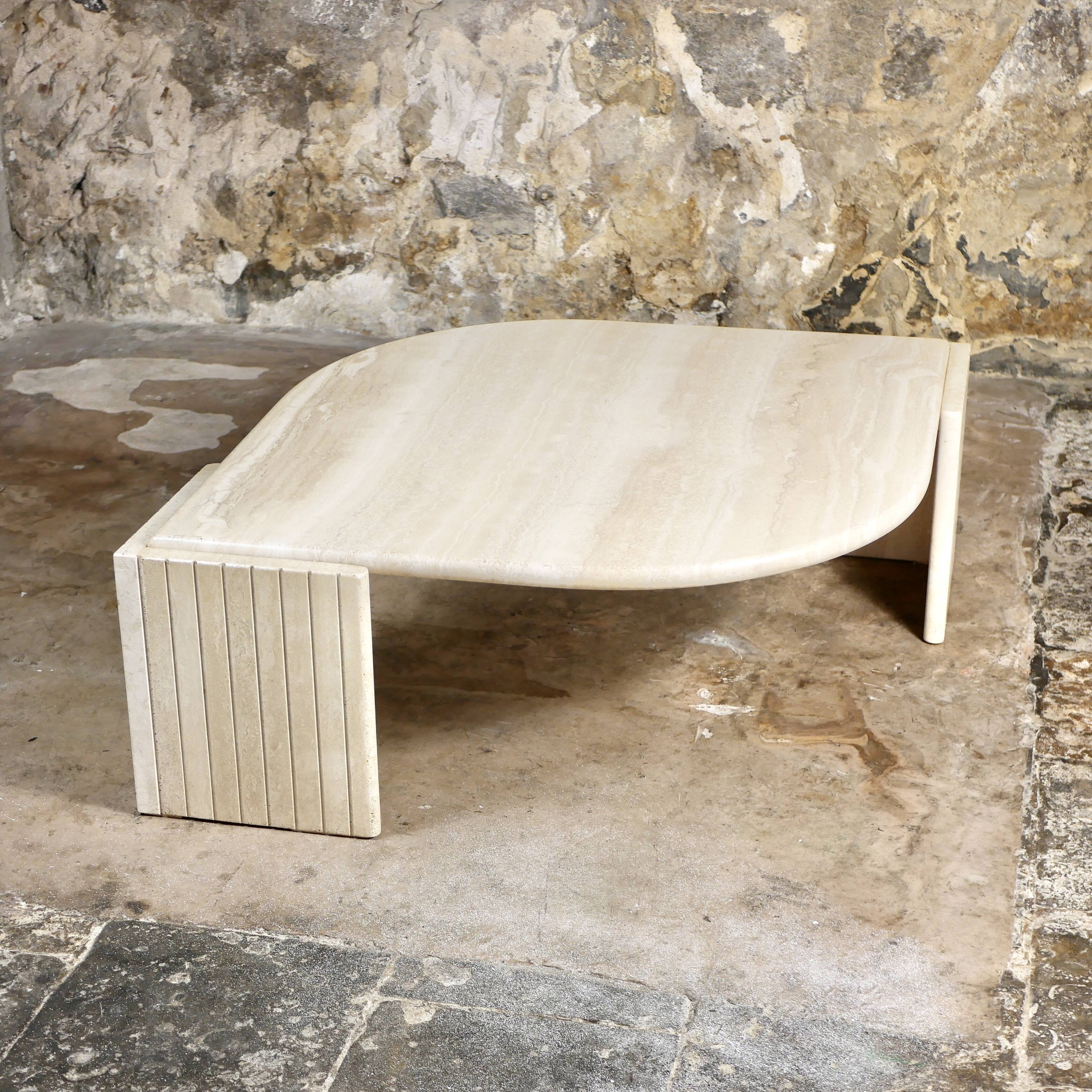 Travertine eye coffee table by Roche Bobois, 1970s