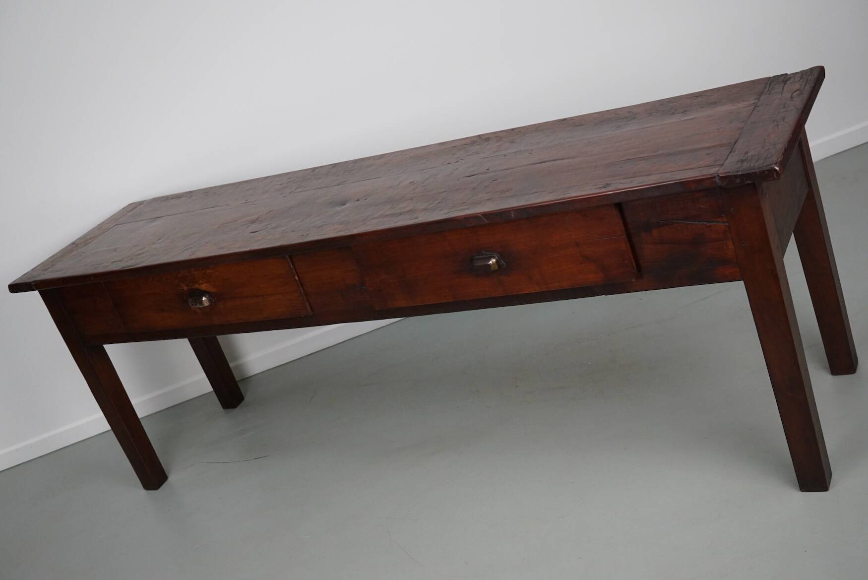 Vintage Large French Teak Rustic Colonial Farmhouse Side Table