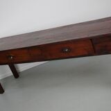Vintage Large French Teak Rustic Colonial Farmhouse Side Table