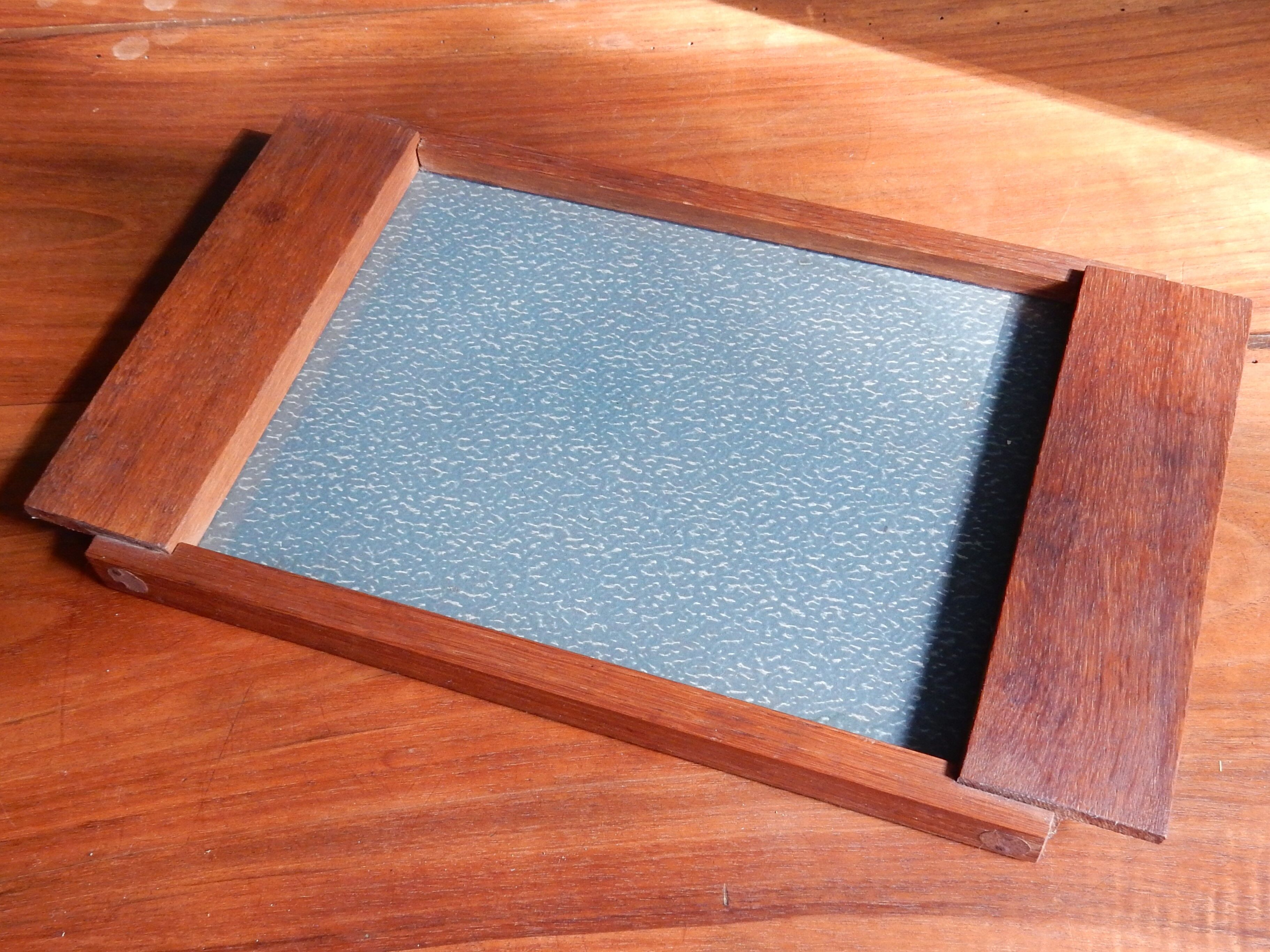 Art deco tray in wood and glass