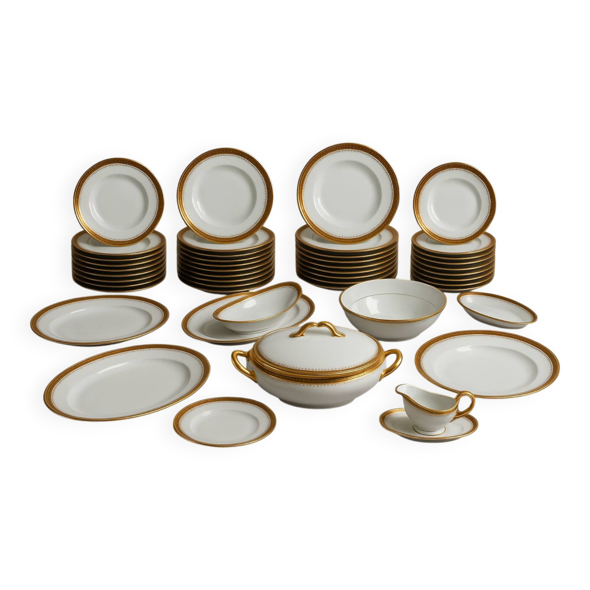 Limoges Dinner Service – 54 pieces – Red and Gold Decor