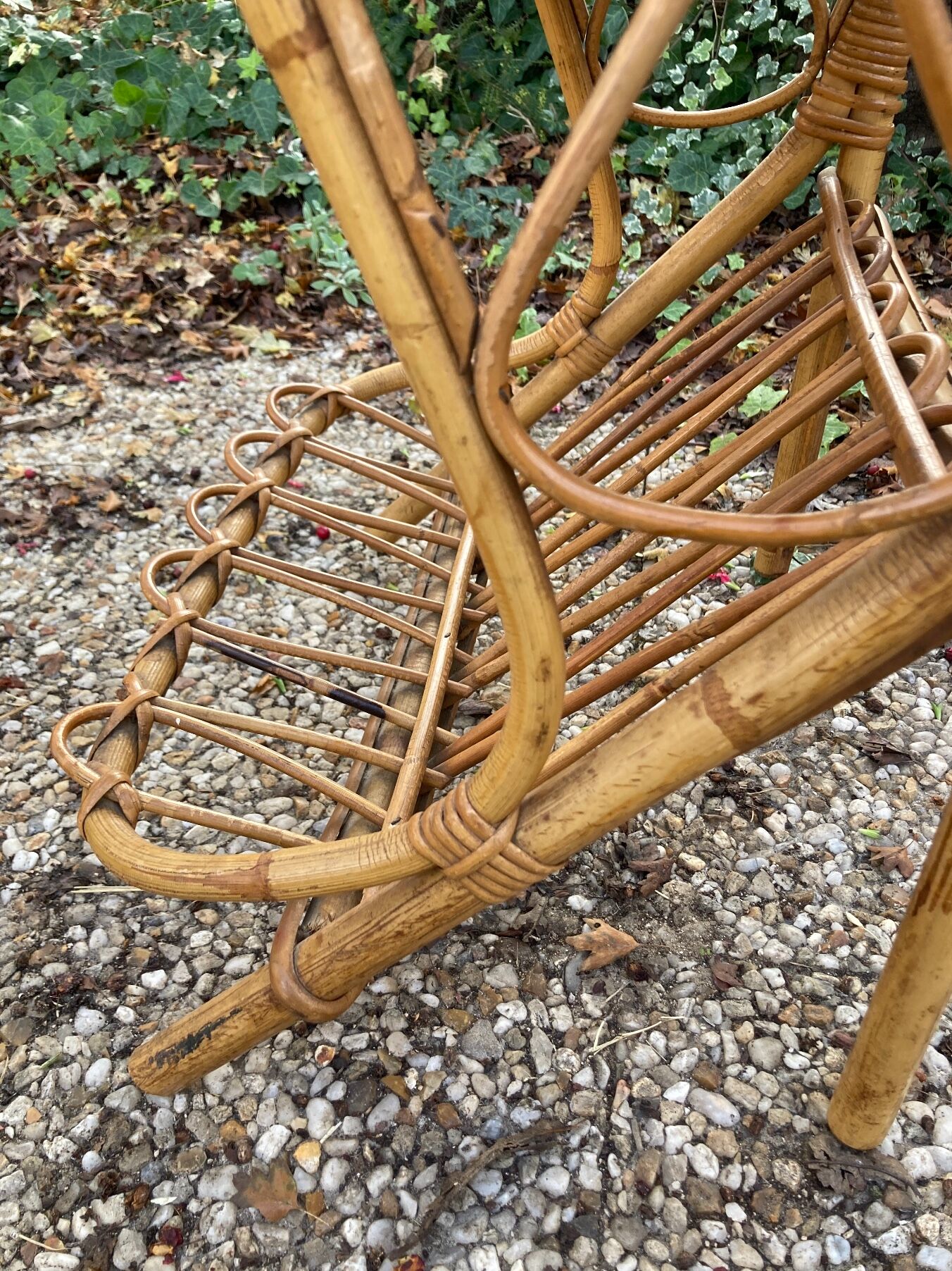 Vintage rattan magazine rack table
