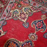 Tapis vintage fait main Kazvin en laine rouge vif (100cm x 144cm)