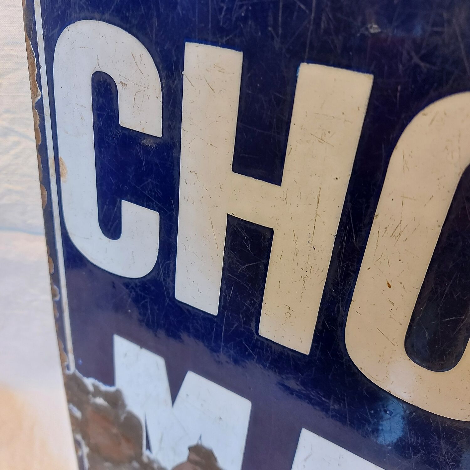 Menier Chocolat antique double-sided enamelled plate