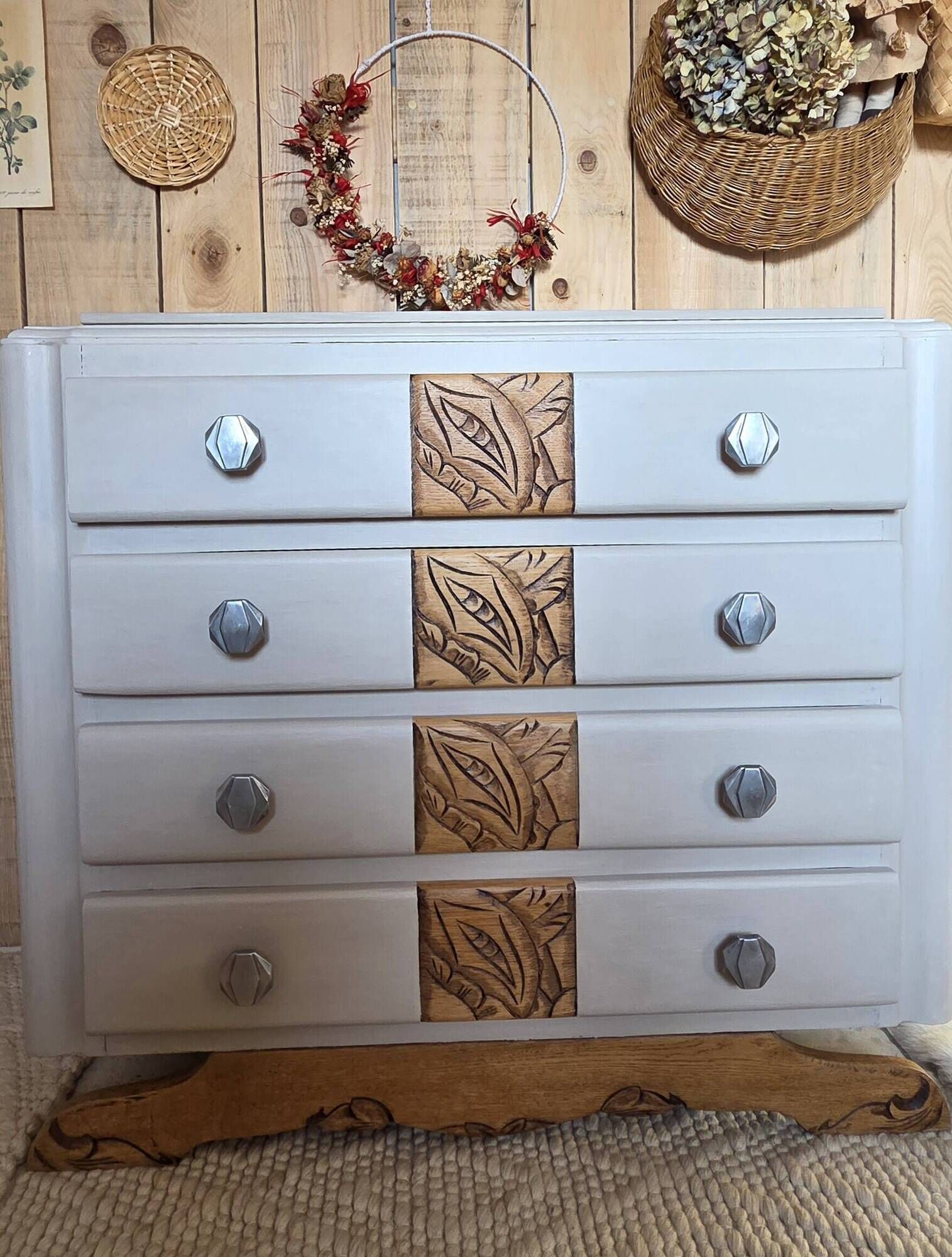Art Deco chest of drawers with mustache feet