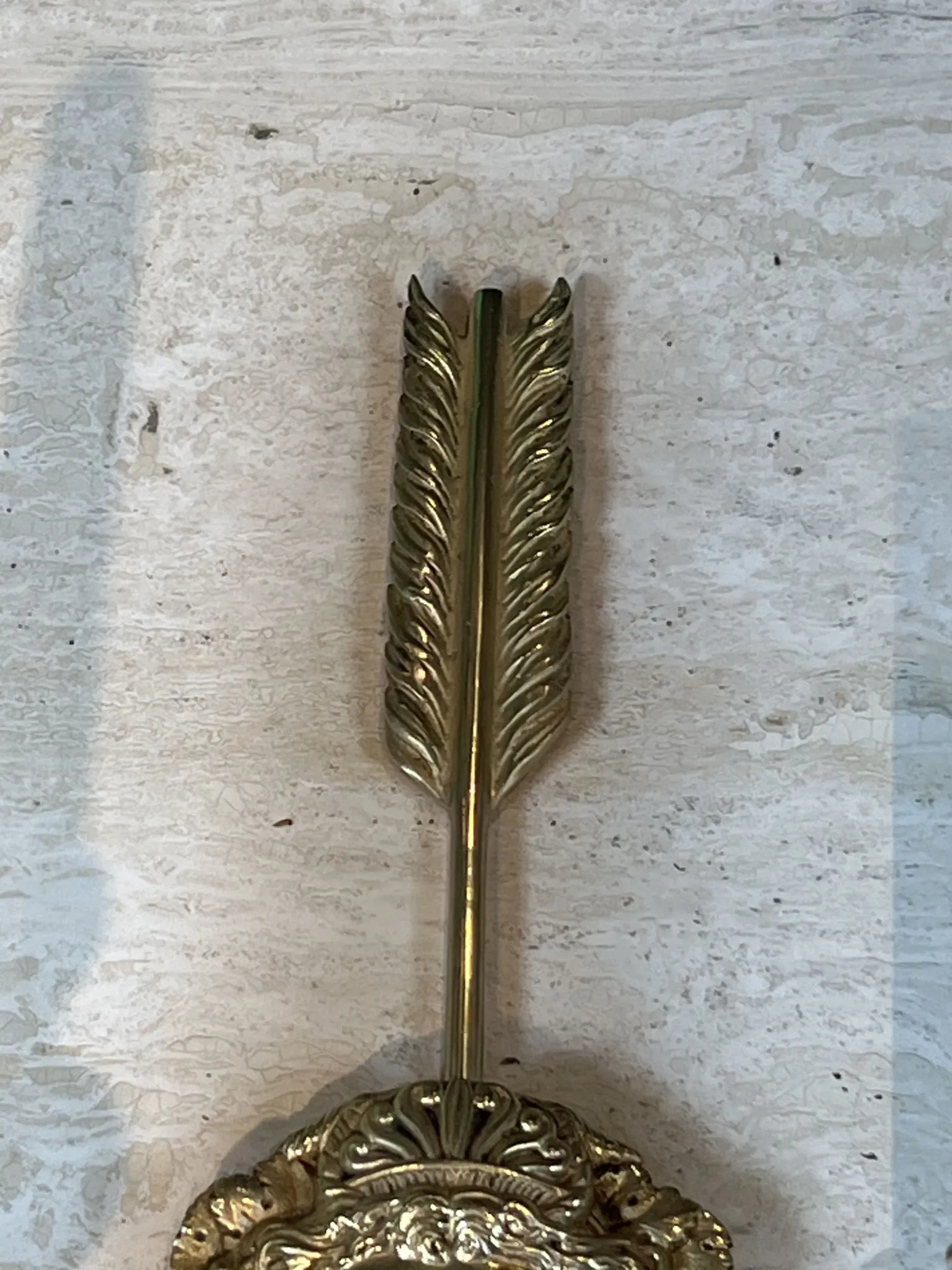 Pair of Two-Arm Bronze Wall Lights with Arrow and Mask Decoration