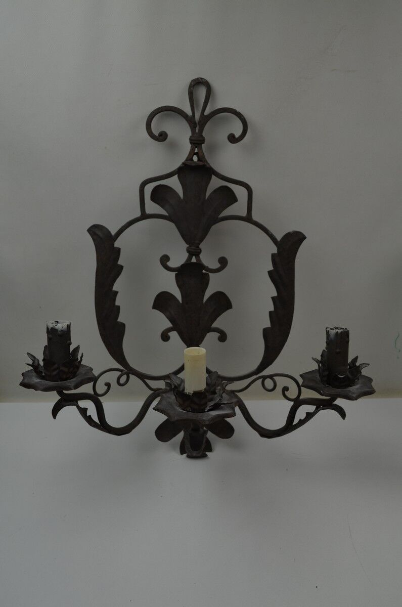 Pair of grey patinated iron wall lamps