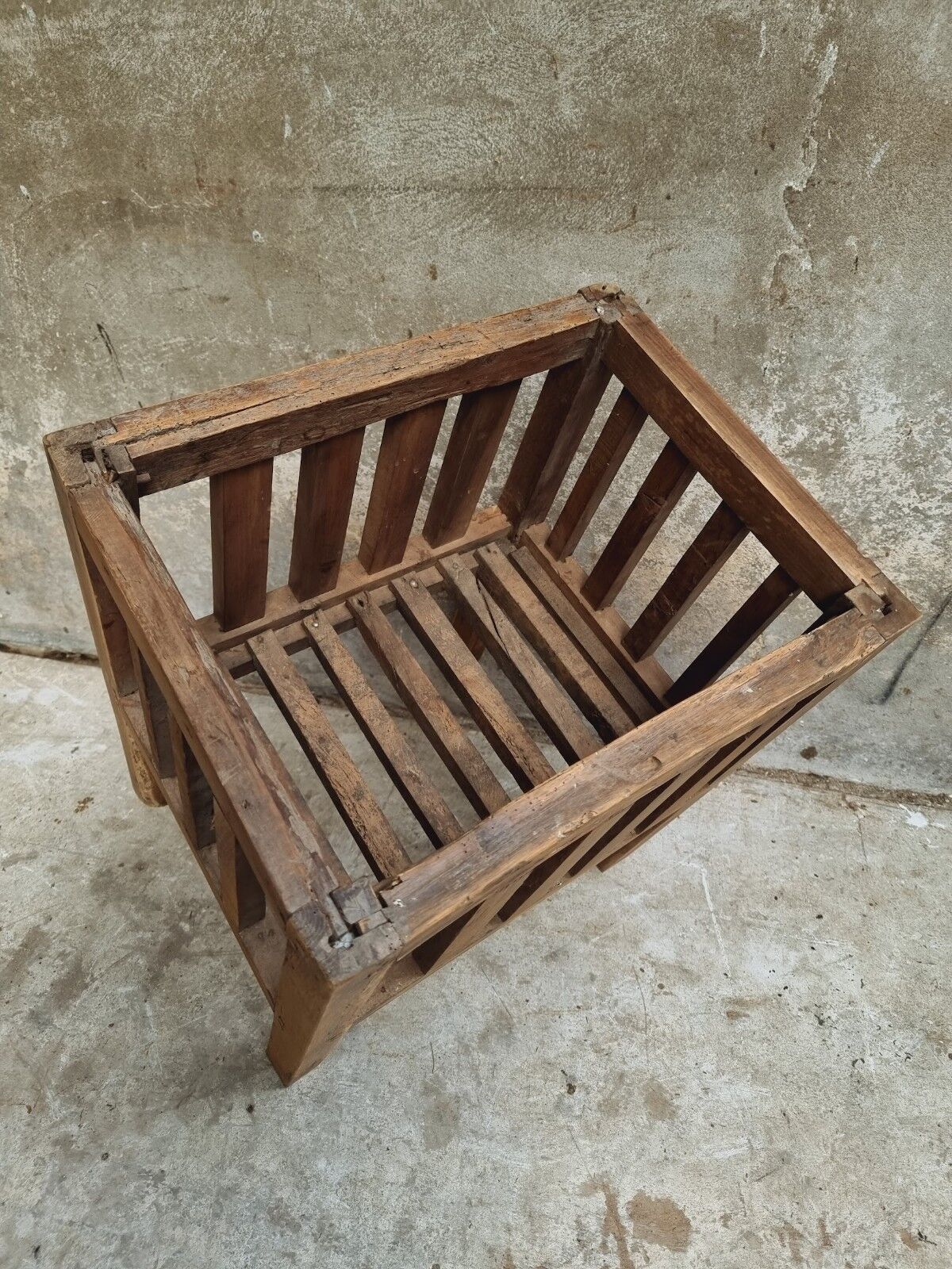 Antique rack storage basket walnut wood storage or toy bin