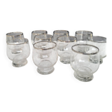 10 antique glasses with silver trim – French glassware, around 1950