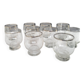 10 verres anciens à liseré argent – verrerie française, vers 1950