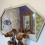 Beveled hexagonal mirror shabby chic style 79 x 42 cm