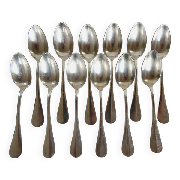 12 Cuillères à café en métal argenté 18 grs, modèle Uniplat