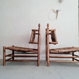 Paire fauteuils en bois et paille