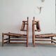 Paire fauteuils en bois et paille