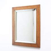 Art deco beveled mirror in an oak frame, 1940s.