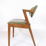 Set Of 6 Dining Chairs Model 42 Made IN Teak With Green Leather Seat By Kai Kristiansen From 1960s