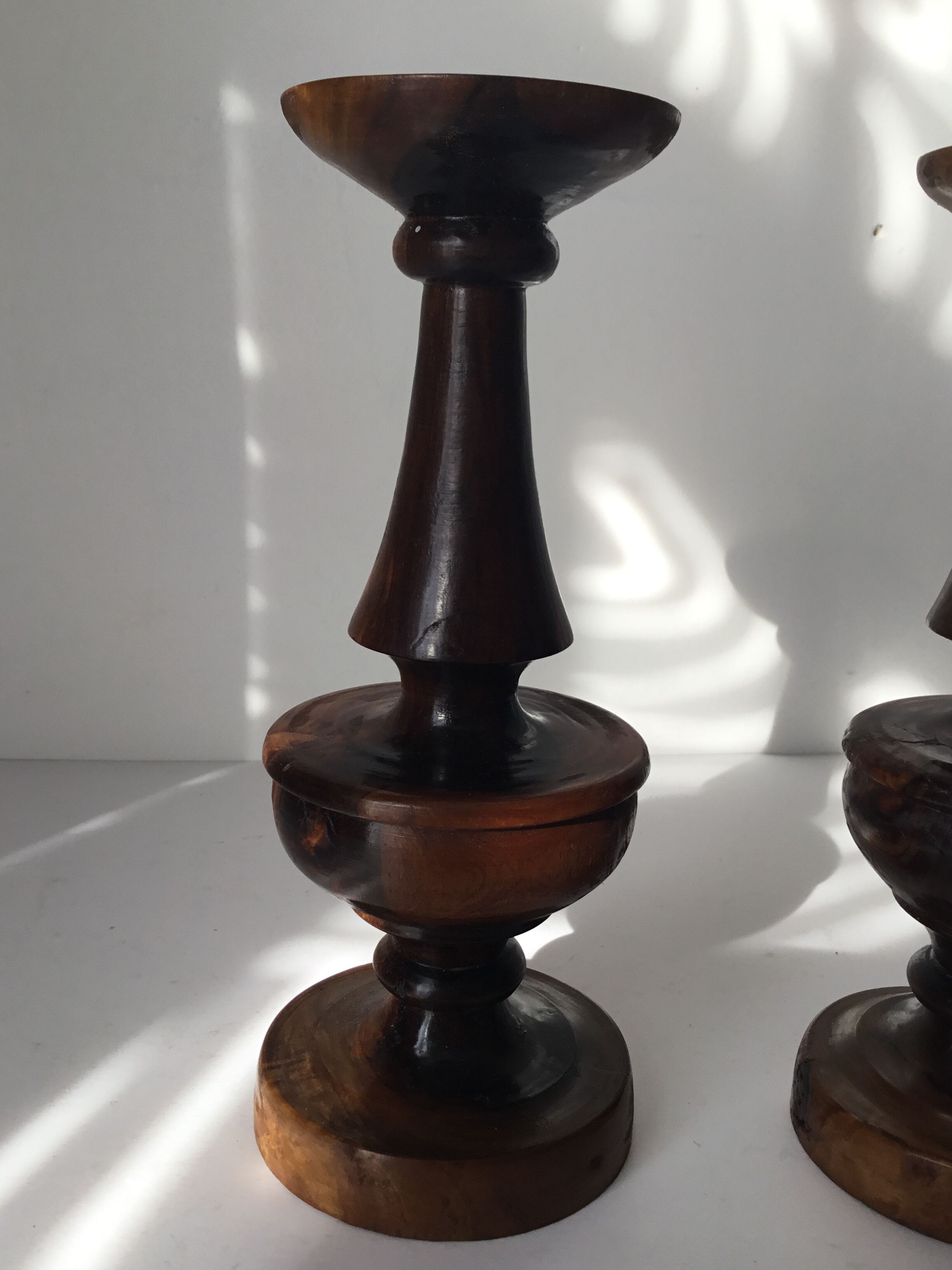 Pair of wood candlesticks turned