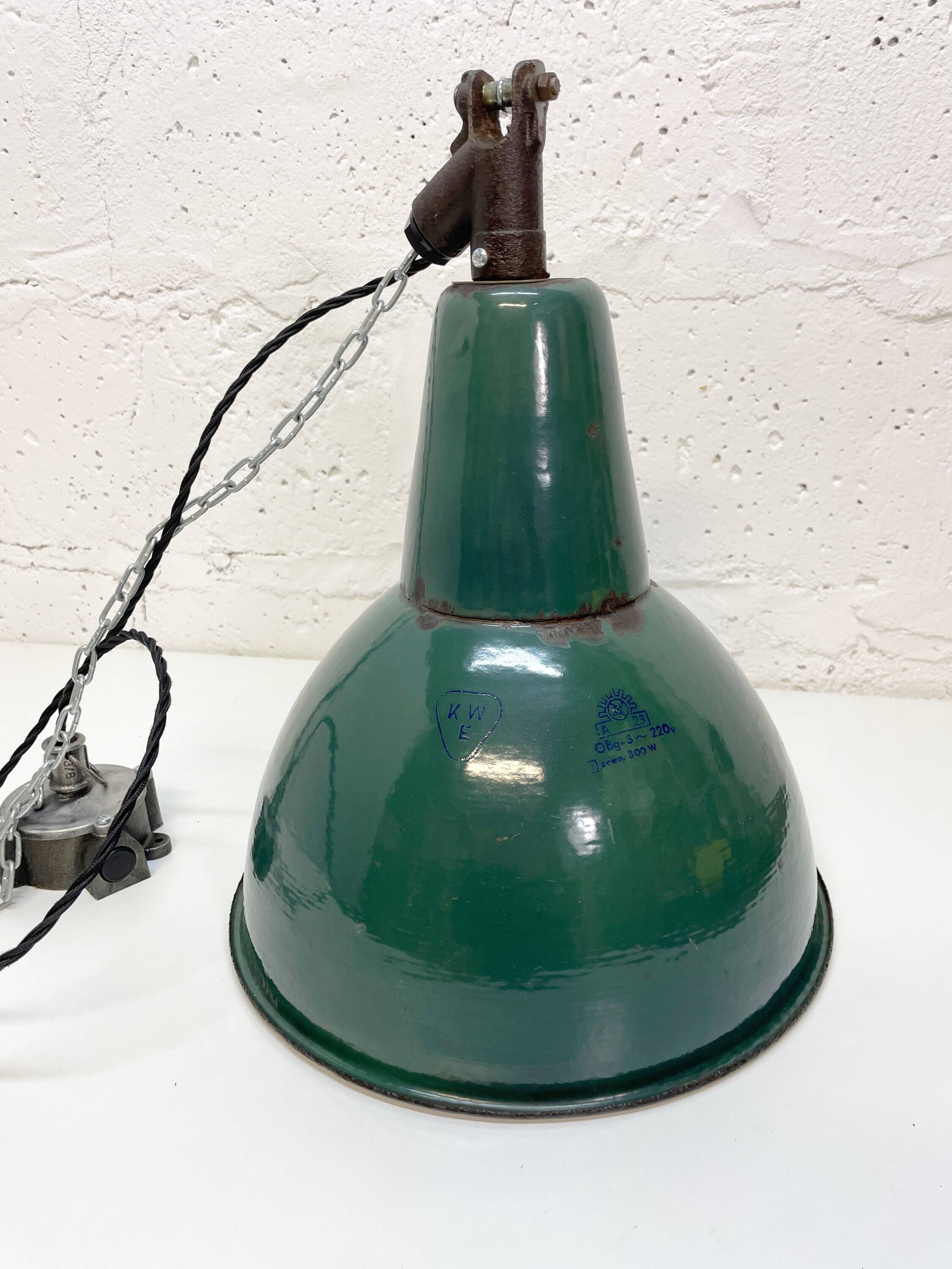 Industrial Green enamel Factory Pendant Lamp OBg-3,  1960s
