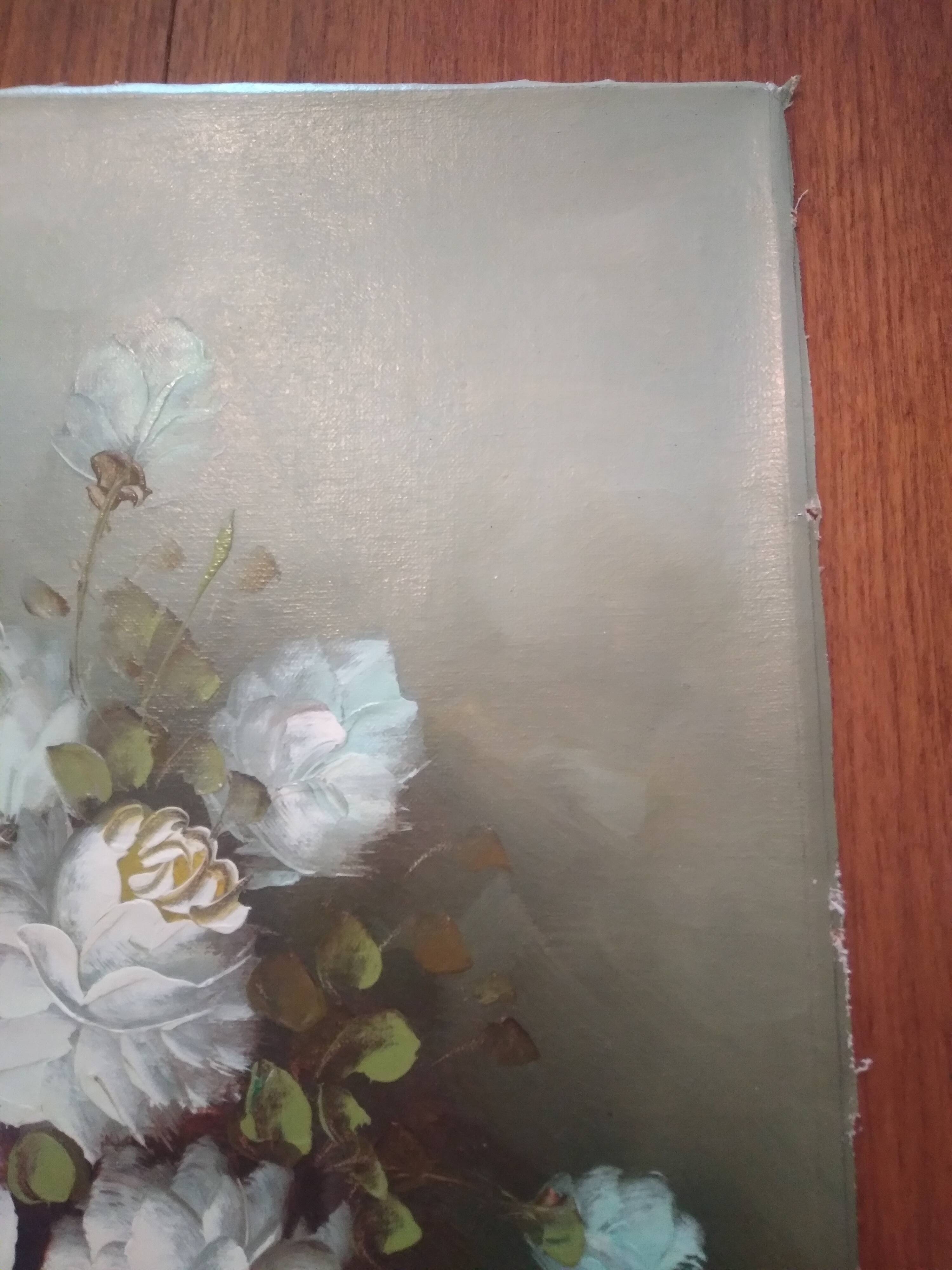Vintage oil painting still life rose signed C.Johnson