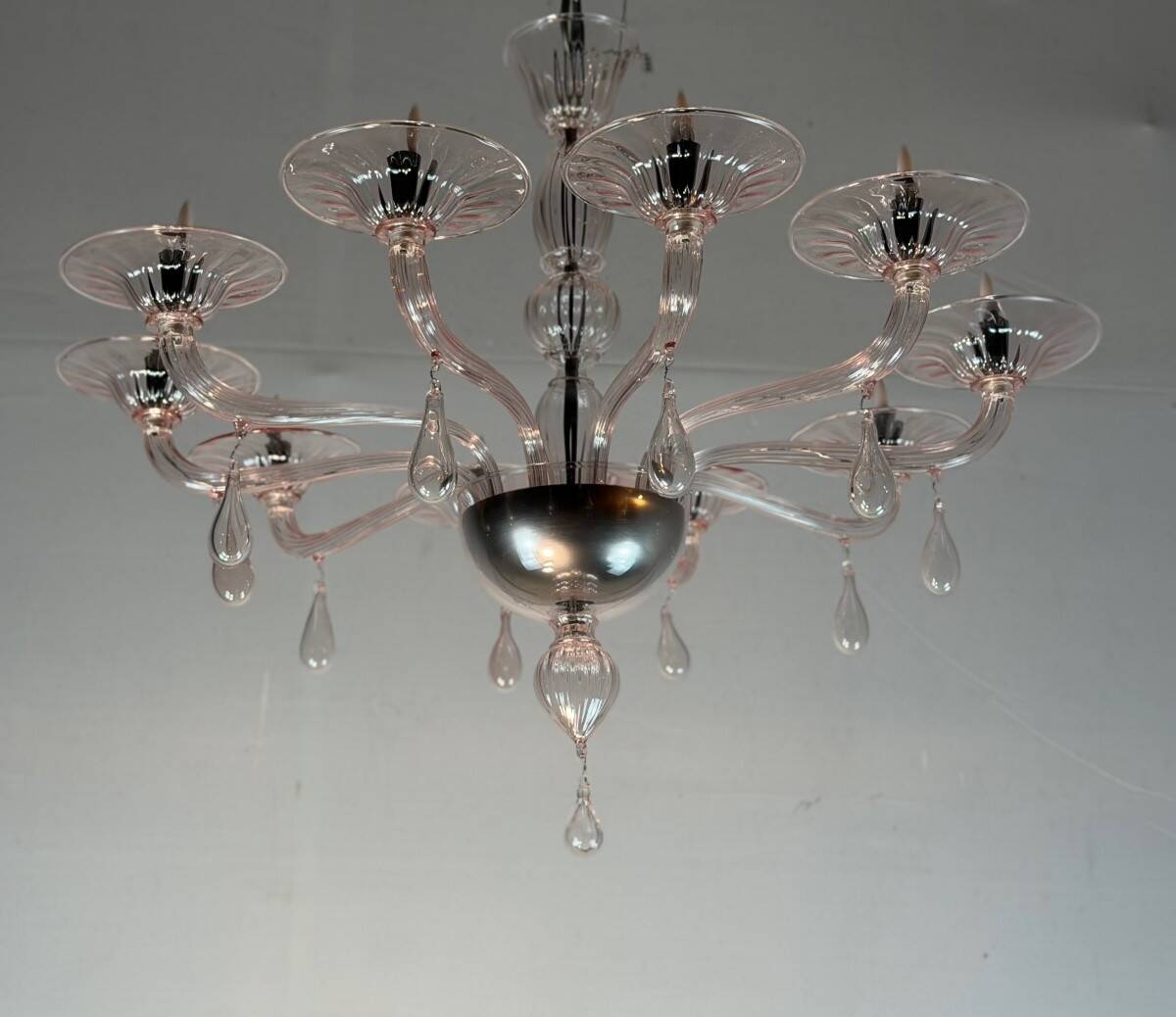Venetian glass lustre in pink, in the style of Venini.