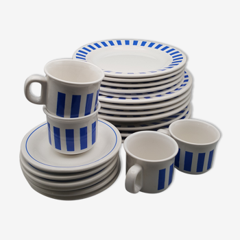 Plates saucers cups vintage white blue line hotesse ceramic
