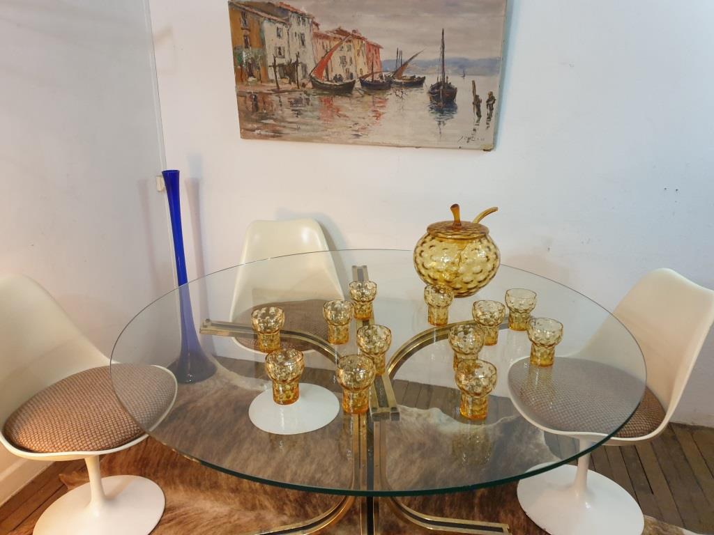 Glass round table - design 70s - Hollywood Regency