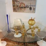 Glass round table - design 70s - Hollywood Regency