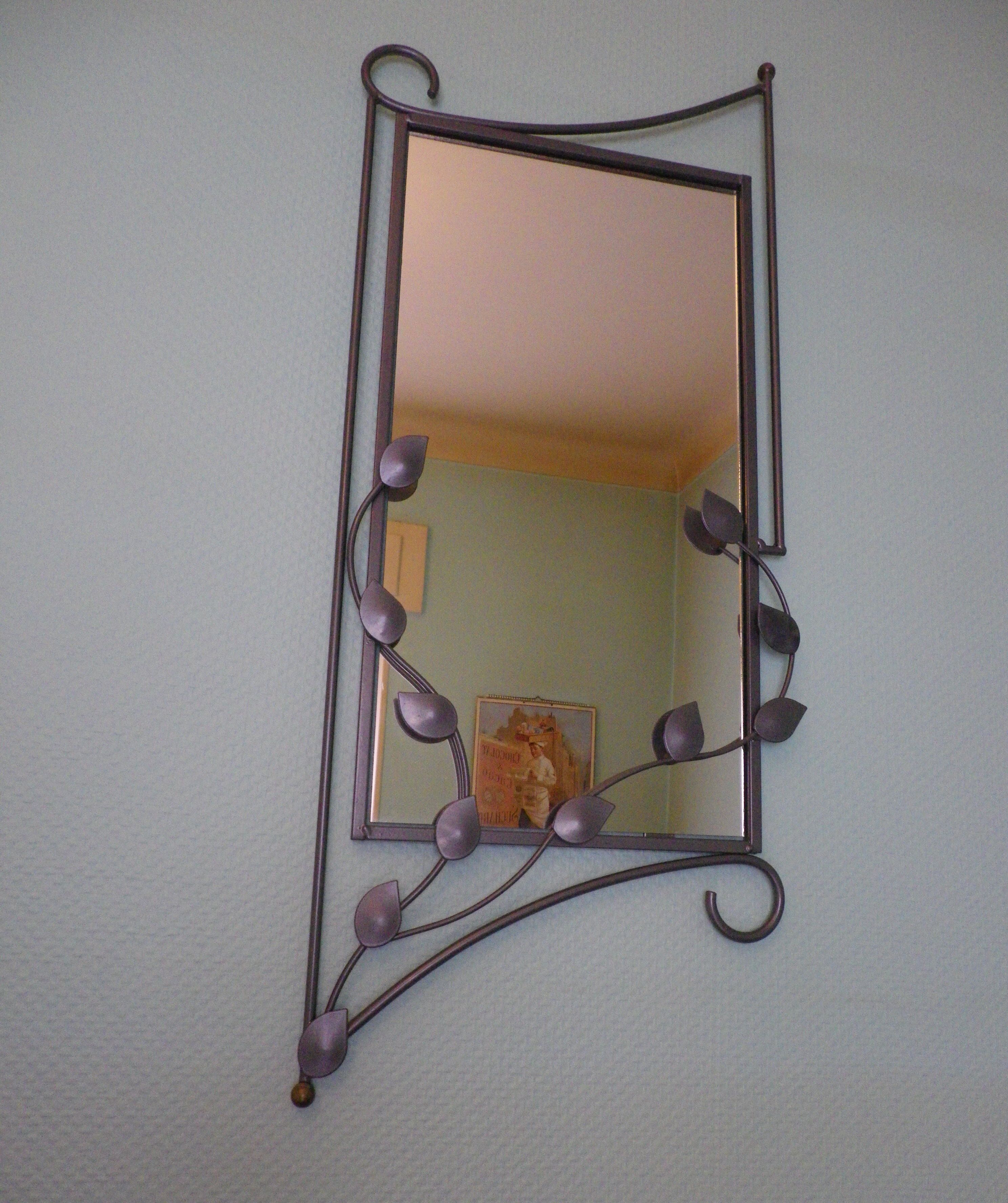 Designer mirror with gray metal surround 89x37cm