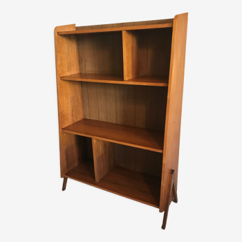 1960's vintage bookcase blond walnut and compass feet