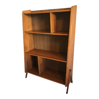 1960's vintage bookcase blond walnut and compass feet