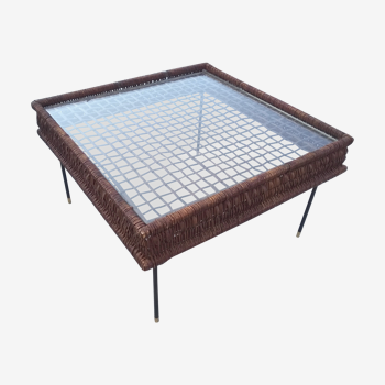 Rattan and metal coffee table